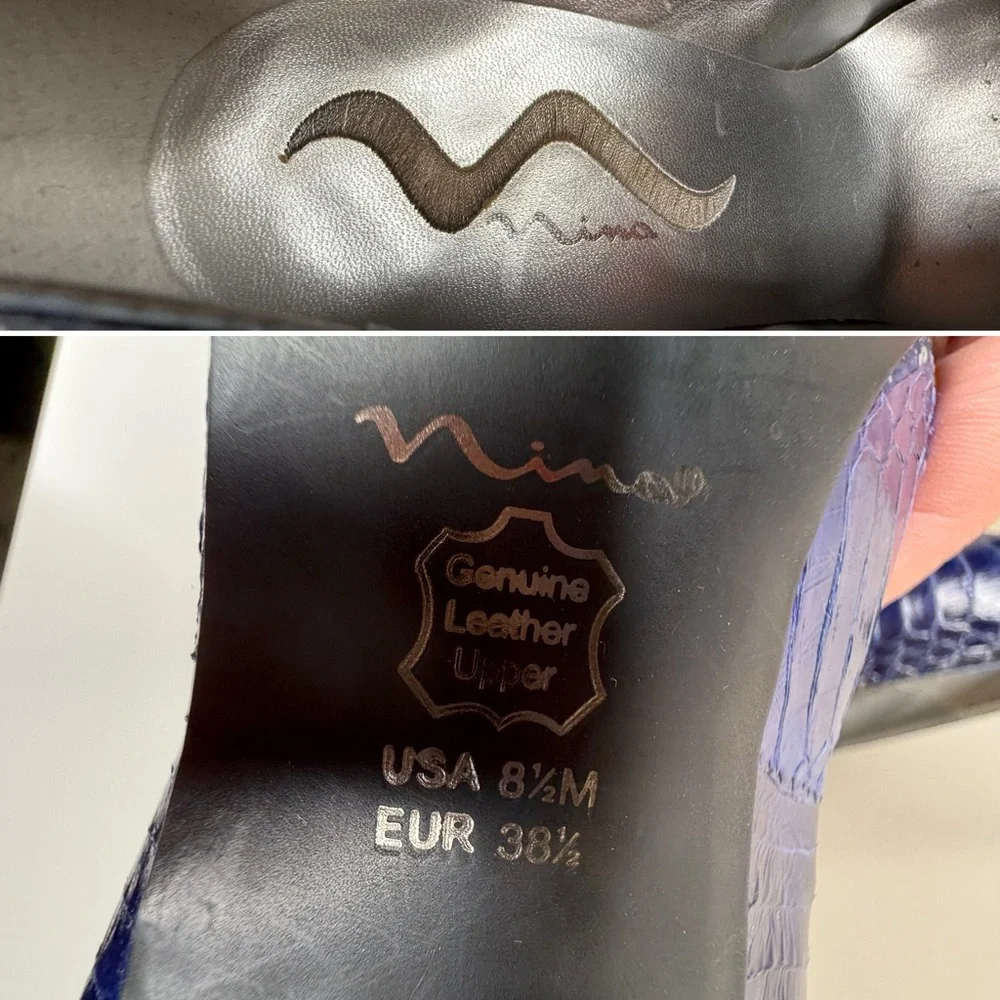 Vintage Nina New York Snakeskin Blue Pointed Toe Stiletto Heels Size 8.5M - Picture 13 of 13